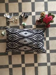 Handwoven Ikat Velvet Pillow Cover Uzbek Bohemian Cushion - 24x16 - thumbnail 1