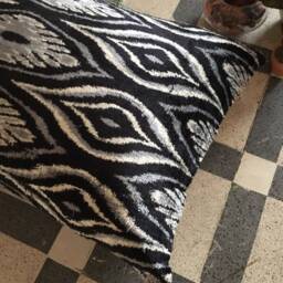 Handwoven Ikat Velvet Pillow Cover Uzbek Bohemian Cushion - 24x16 - thumbnail 2