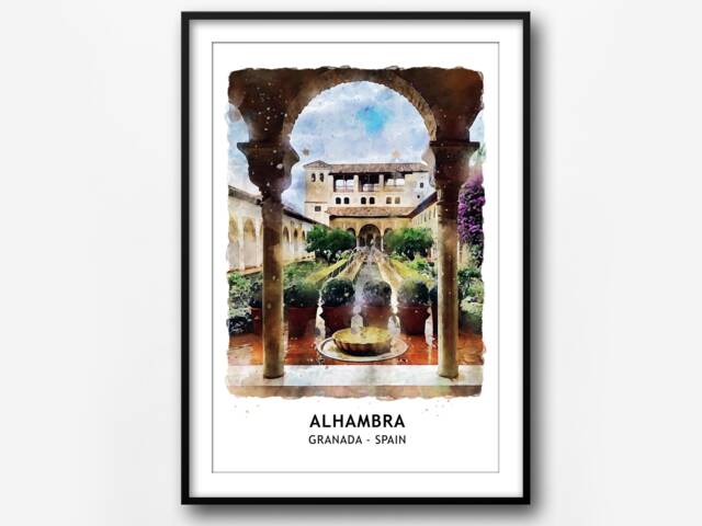 Alhambra Granada Spain Watercolor Art Print Travel Poster - image 1