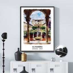 Alhambra Granada Spain Watercolor Art Print Travel Poster - thumbnail 3