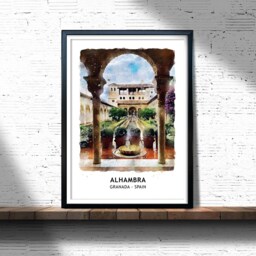 Alhambra Granada Spain Watercolor Art Print Travel Poster - thumbnail 2