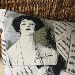 Jacquard Cushion Cover Black/Beige/White, Retro Vintage - thumbnail 3