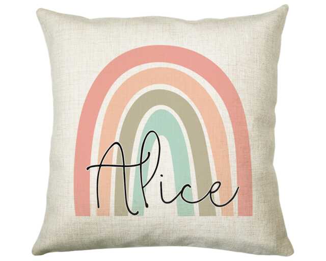 Personalised Rainbow Cushion Gift Printed Name Design - Throw Pillow For Girls Mum Nan Sister Her Birthday Christmas Cs001 - image 1