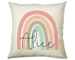 Personalised Rainbow Cushion Gift Printed Name Design - Throw Pillow For Girls Mum Nan Sister Her Birthday Christmas Cs001 - thumbnail 1