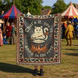 That's It You're Going in The Soup Cat Woven Blanket, Weird Medieval Tapestry, Funny Witchy Bookish Home Decor - thumbnail 2