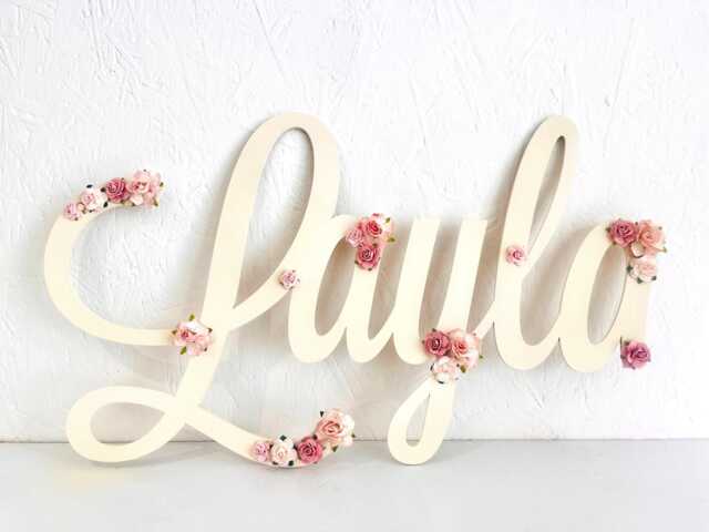Personalised Wooden Name Sign With Flowers, Girls Nursery Wall Decor, Custom Baby Gift, Floral Room Art, Shower Keepsake Gift - image 1