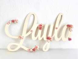 Personalised Wooden Name Sign With Flowers, Girls Nursery Wall Decor, Custom Baby Gift, Floral Room Art, Shower Keepsake Gift - thumbnail 1