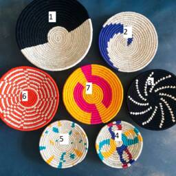 Assorted Sabai Handwoven Grass Baskets, African Plates, Set 3/4/6 Or, 7 Wall Art, Boho Woven Round Baskets - thumbnail 2