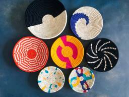 Assorted Sabai Handwoven Grass Baskets, African Plates, Set 3/4/6 Or, 7 Wall Art, Boho Woven Round Baskets - thumbnail 1