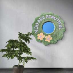 Round Wall Mirror, Moss Art Handmade With Green Wool Tufting, A Special Gift For Girlfriend's Birthday. Moss Decorative Mirror - thumbnail 3