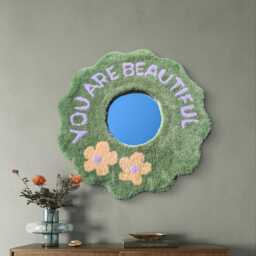 Round Wall Mirror, Moss Art Handmade With Green Wool Tufting, A Special Gift For Girlfriend's Birthday. Moss Decorative Mirror - thumbnail 2