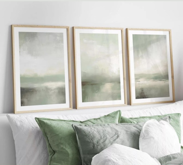 Abstract Wall Art Prints Set Of 3 Sage Green Beach Coastal Living Room Bedroom Posterabstract Unframed - image 1