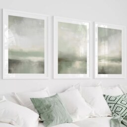 Abstract Wall Art Prints Set Of 3 Sage Green Beach Coastal Living Room Bedroom Posterabstract Unframed - thumbnail 3