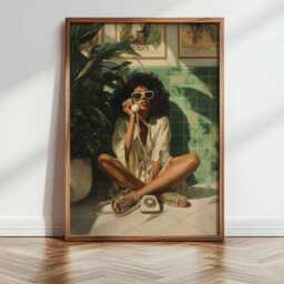 Retro Glam Wall Art Print, Black Woman Poster, Bathroom Art, African American Mid Century Modern Decor - thumbnail 2