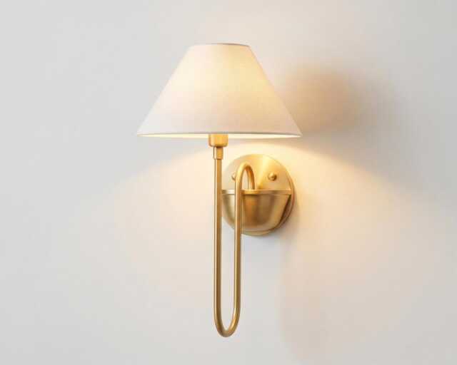 Wall Light Brushed Gold Fabric Shade Sconce, Luxury Modern Bedside Lamp, Elegant Scandinavian Lighting Fixture - image 1
