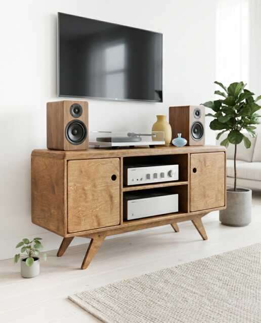 Plywood Sideboard, Tv Stand, Wooden Media Unit, Record Cupboard, Vinyl Storage, Mid Century Furniture - image 1