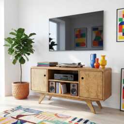 Plywood Sideboard, Tv Stand, Wooden Media Unit, Record Cupboard, Vinyl Storage, Mid Century Furniture - thumbnail 2