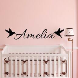 Personalized Name Wall Decal Custom Baby With Birds Sticker, Personalised Vinyl Art M068 - thumbnail 1