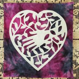 Hand Cut Quilt Square Wall Hanging. Finished Fabric Lining & Fused Cutwork Heart Design By Linda Pool Hanging, Color Choice - thumbnail 1