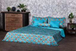Luxury Faux Fur Bed Set - Aquamarine & Onyx Patchwork, Tissavel Eco - thumbnail 1