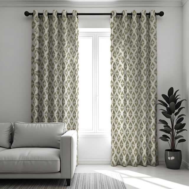 Neutral Grey Curtains With Geometric Design, Custom Modern Print Drapes For Minimal Living Room & Bedroom Home Interiors - image 1