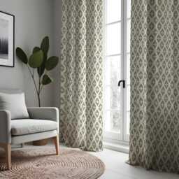 Neutral Grey Curtains With Geometric Design, Custom Modern Print Drapes For Minimal Living Room & Bedroom Home Interiors - thumbnail 4