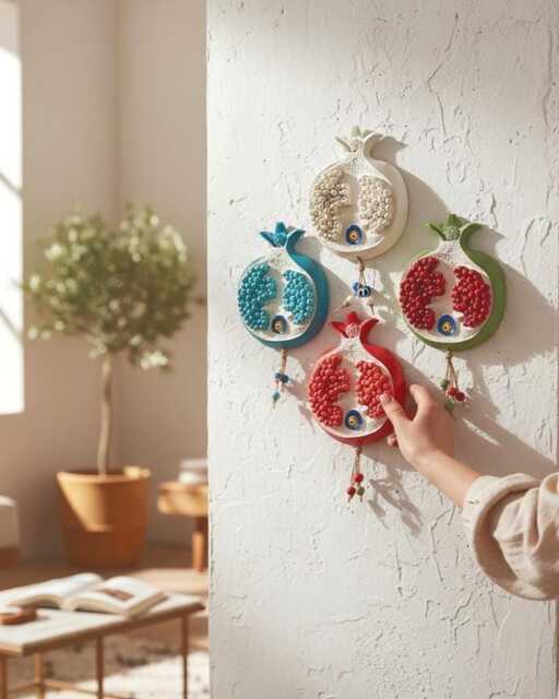 Concrete Pomegranate Wall Hanging Evil Eye Decor 3D Fruit Ceramic Style Plaque Housewarming Gift Red Blue White Green Boho Home Ornament - image 1