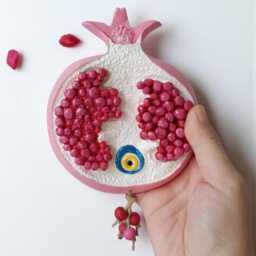 Concrete Pomegranate Wall Hanging Evil Eye Decor 3D Fruit Ceramic Style Plaque Housewarming Gift Red Blue White Green Boho Home Ornament - thumbnail 3