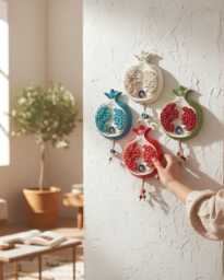 Concrete Pomegranate Wall Hanging Evil Eye Decor 3D Fruit Ceramic Style Plaque Housewarming Gift Red Blue White Green Boho Home Ornament