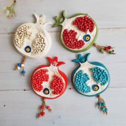 Concrete Pomegranate Wall Hanging Evil Eye Decor 3D Fruit Ceramic Style Plaque Housewarming Gift Red Blue White Green Boho Home Ornament - thumbnail 2