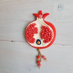 Concrete Pomegranate Wall Hanging Evil Eye Decor 3D Fruit Ceramic Style Plaque Housewarming Gift Red Blue White Green Boho Home Ornament - thumbnail 4