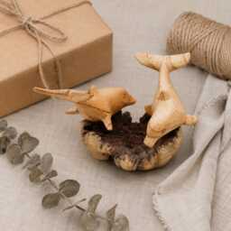 Carved Wood Dolphin Sculpture Natural Parasite Coastal Home Decor - thumbnail 4
