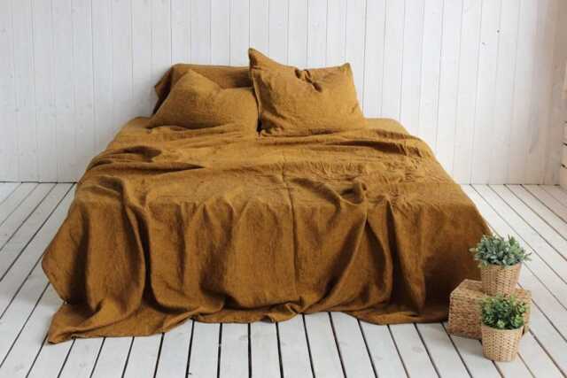 Organic European Linen Bed Sheet Set Stonewashed Soft Bedding - image 1