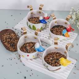 Personalized Ceramic Bird Feeding Bowl - Custom Pet Portrait Bowl, Hanging For Chinchilla, Cage Coop Feeder, Unique Lover Gift - thumbnail 1