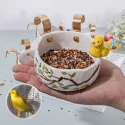 Personalized Ceramic Bird Feeding Bowl - Custom Pet Portrait Bowl, Hanging For Chinchilla, Cage Coop Feeder, Unique Lover Gift - thumbnail 4