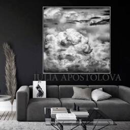 Black White Abstract Wall Art - Storm Clouds, Monochromatic Print, Cloud Painting, For Man Cave Or Office Decor Framing Available - thumbnail 2