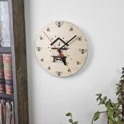 Wooden Beehive Wall Clock, Round Birch Honey Bee Engraved Timepiece, Traditional Honeybee Hive Wood Picture, Apiary Artwork Hanging - thumbnail 3