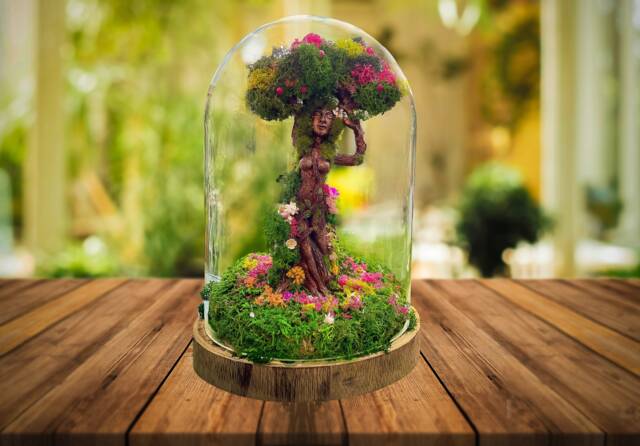 Handmade Mother Earth Terrarium Millennial Gaia Statue, Pagan Ornament - image 1