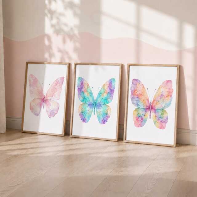 Butterfly Nursery Print Set - Pink Girls Room Decor, Butterflies Girl Bedroom Wall Art - image 1