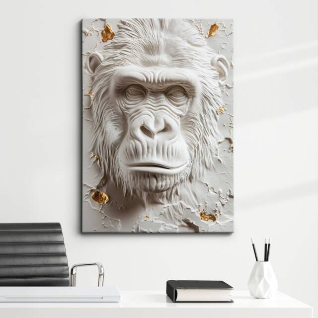 White Gold Monkey Animal Painting Framed Poster Print Or Canvas Wall Decor Art Bedroom Home Interior Gift For Pet Lover - image 1
