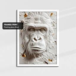 White Gold Monkey Animal Painting Framed Poster Print Or Canvas Wall Decor Art Bedroom Home Interior Gift For Pet Lover - thumbnail 3