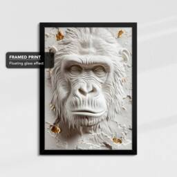 White Gold Monkey Animal Painting Framed Poster Print Or Canvas Wall Decor Art Bedroom Home Interior Gift For Pet Lover - thumbnail 2