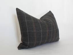 Charcoal Lumbar Pillow, Dark Plaid Pillow Cover, Gray Decorative Long For Bed -- Glenton - thumbnail 1