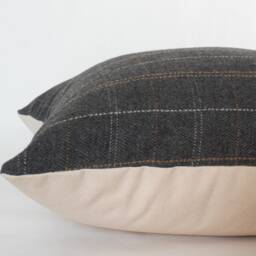 Charcoal Lumbar Pillow, Dark Plaid Pillow Cover, Gray Decorative Long For Bed -- Glenton - thumbnail 2