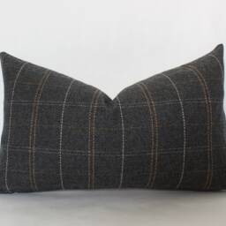 Charcoal Lumbar Pillow, Dark Plaid Pillow Cover, Gray Decorative Long For Bed -- Glenton - thumbnail 3