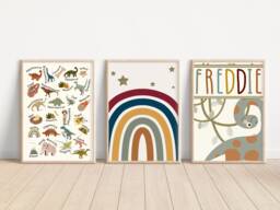 Personalised Dinosaur Prints Including Dino Alphabet. Perfect For A Playroom, Nursery Or Bedroom - Unframed - thumbnail 1