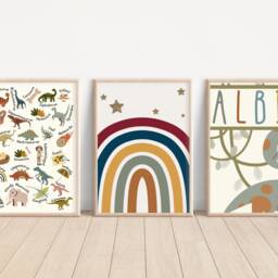 Personalised Dinosaur Prints Including Dino Alphabet. Perfect For A Playroom, Nursery Or Bedroom - Unframed - thumbnail 2