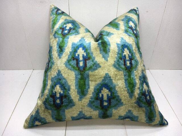 Ikat Pillow Cover, 20x20 Silk Blend Cushion, Modern Home Decor - image 1