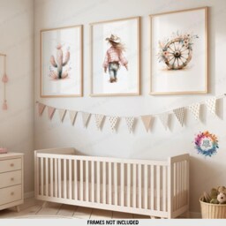 Cowgirl Nursery Prints - Set Of 3 Posters - Western Girl Room Decor Boho Country Cow Gift Kids Girls Bedroom Wall Art Baby - thumbnail 1