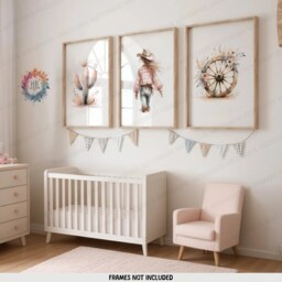 Cowgirl Nursery Prints - Set Of 3 Posters - Western Girl Room Decor Boho Country Cow Gift Kids Girls Bedroom Wall Art Baby - thumbnail 2